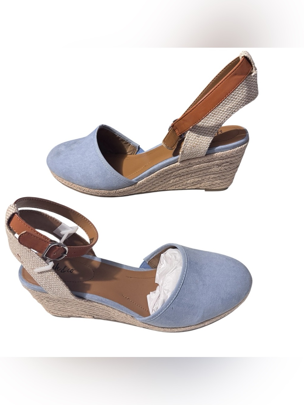 Style & Co. Light Blue and Tan Espadrille Wedge Sandals NWOT Sz 10.5 strap